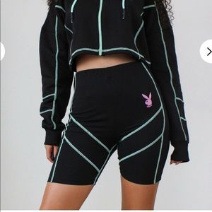 Playboy Black Contrast Stitch Biker Shorts
